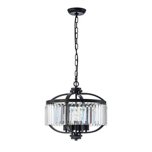 LightFixturesUSA - Glam 4 - Light Faceted Crystal Round Cage Pendant - Chandelier - Black - 