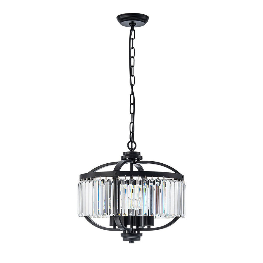 LightFixturesUSA - Glam 4 - Light Faceted Crystal Round Cage Pendant - Chandelier - Black - 