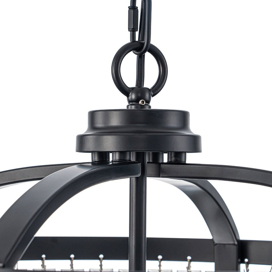 LightFixturesUSA - Glam 4 - Light Faceted Crystal Round Cage Pendant - Chandelier - Black - 