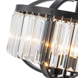 LightFixturesUSA - Glam 4 - Light Faceted Crystal Round Cage Pendant - Chandelier - Black - 