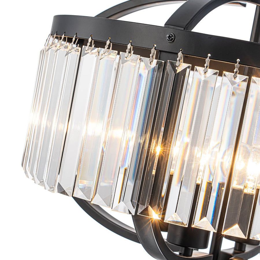 LightFixturesUSA - Glam 4 - Light Faceted Crystal Round Cage Pendant - Chandelier - Black - 