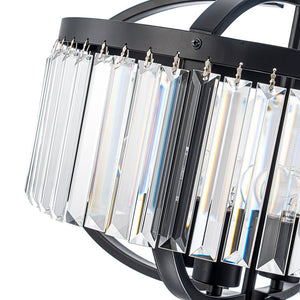 LightFixturesUSA - Glam 4 - Light Faceted Crystal Round Cage Pendant - Chandelier - Black - 