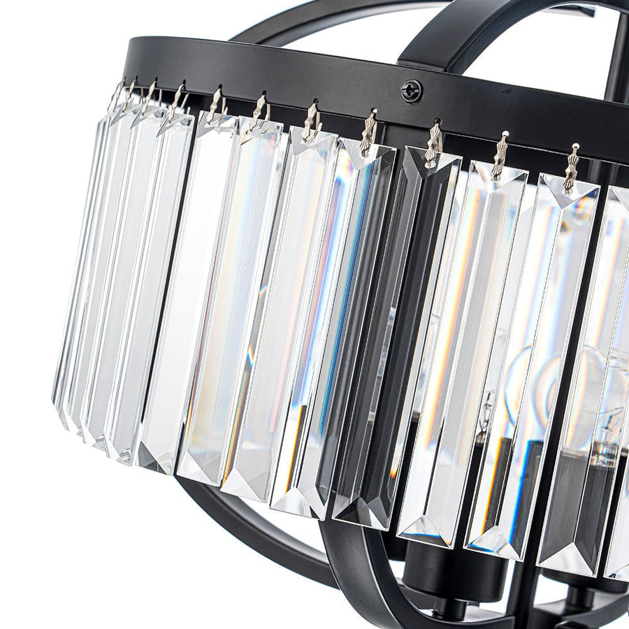 LightFixturesUSA - Glam 4 - Light Faceted Crystal Round Cage Pendant - Chandelier - Black - 