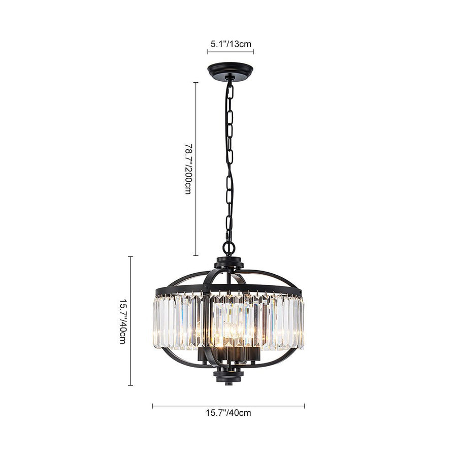 LightFixturesUSA - Glam 4 - Light Faceted Crystal Round Cage Pendant - Chandelier - Black - 