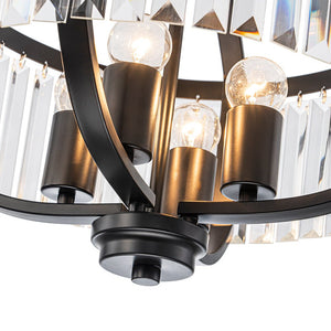 LightFixturesUSA - Glam 4 - Light Faceted Crystal Round Cage Pendant - Chandelier - Black - 