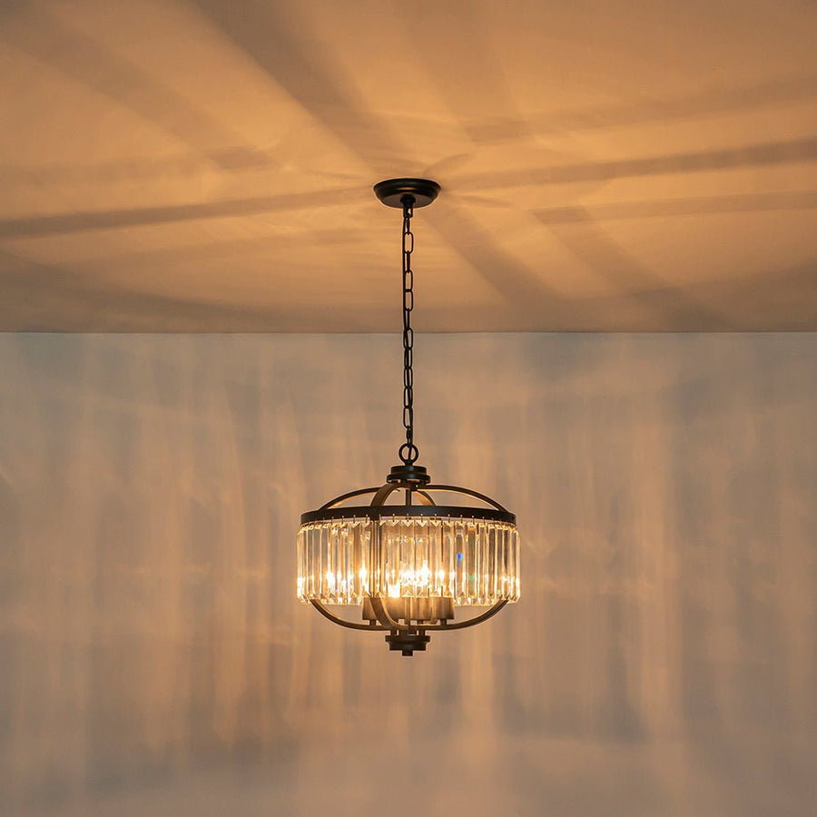LightFixturesUSA - Glam 4 - Light Faceted Crystal Round Cage Pendant - Chandelier - Black - 