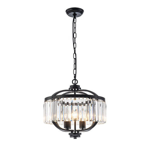 LightFixturesUSA - Glam 4 - Light Faceted Crystal Round Cage Pendant - Chandelier - Black - 