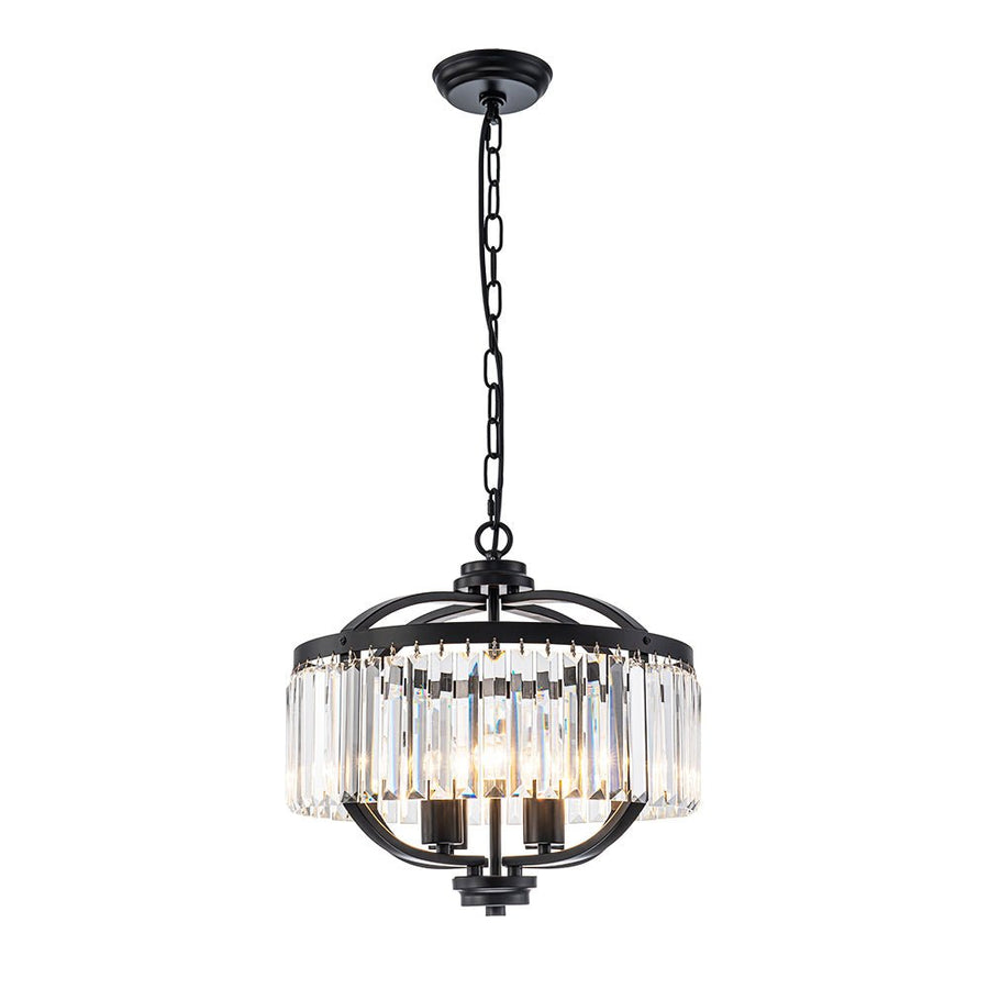 LightFixturesUSA - Glam 4 - Light Faceted Crystal Round Cage Pendant - Chandelier - Black - 