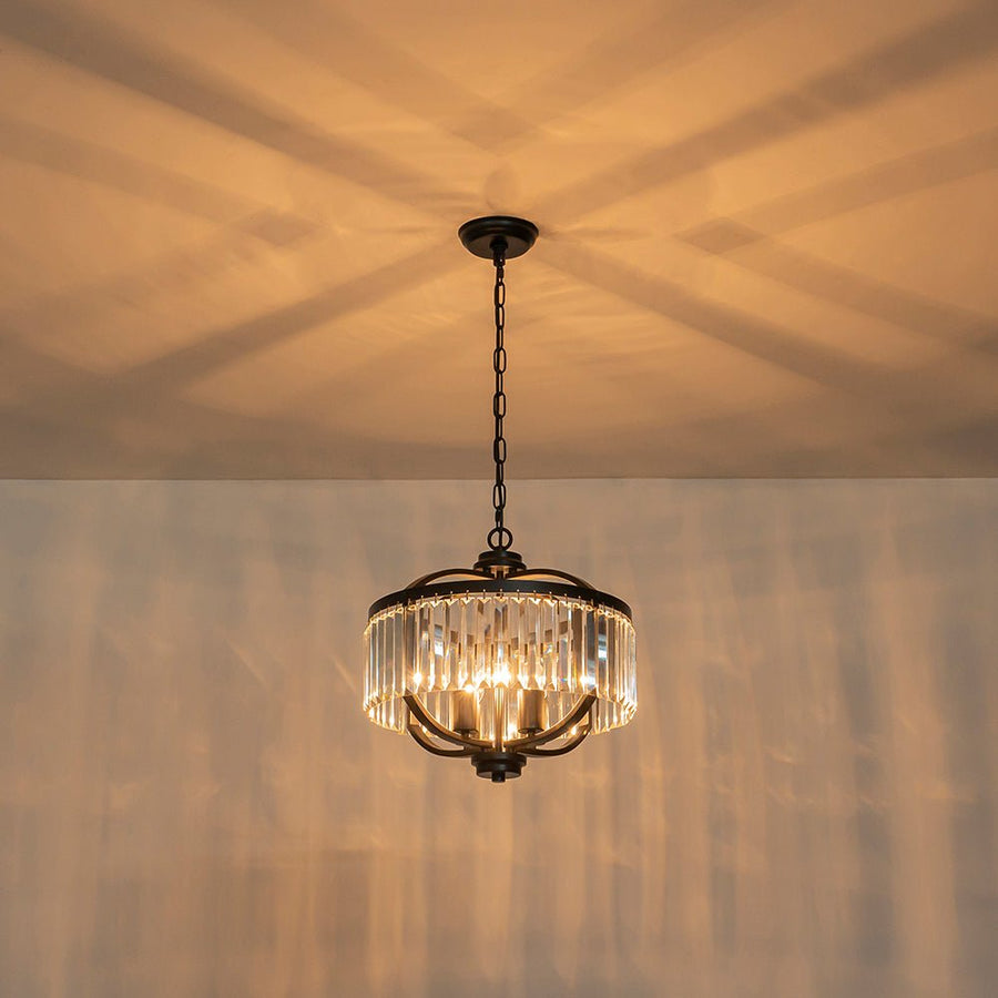 LightFixturesUSA - Glam 4 - Light Faceted Crystal Round Cage Pendant - Chandelier - Black - 