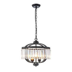 LightFixturesUSA - Glam 4 - Light Faceted Crystal Round Cage Pendant - Chandelier - Black - 