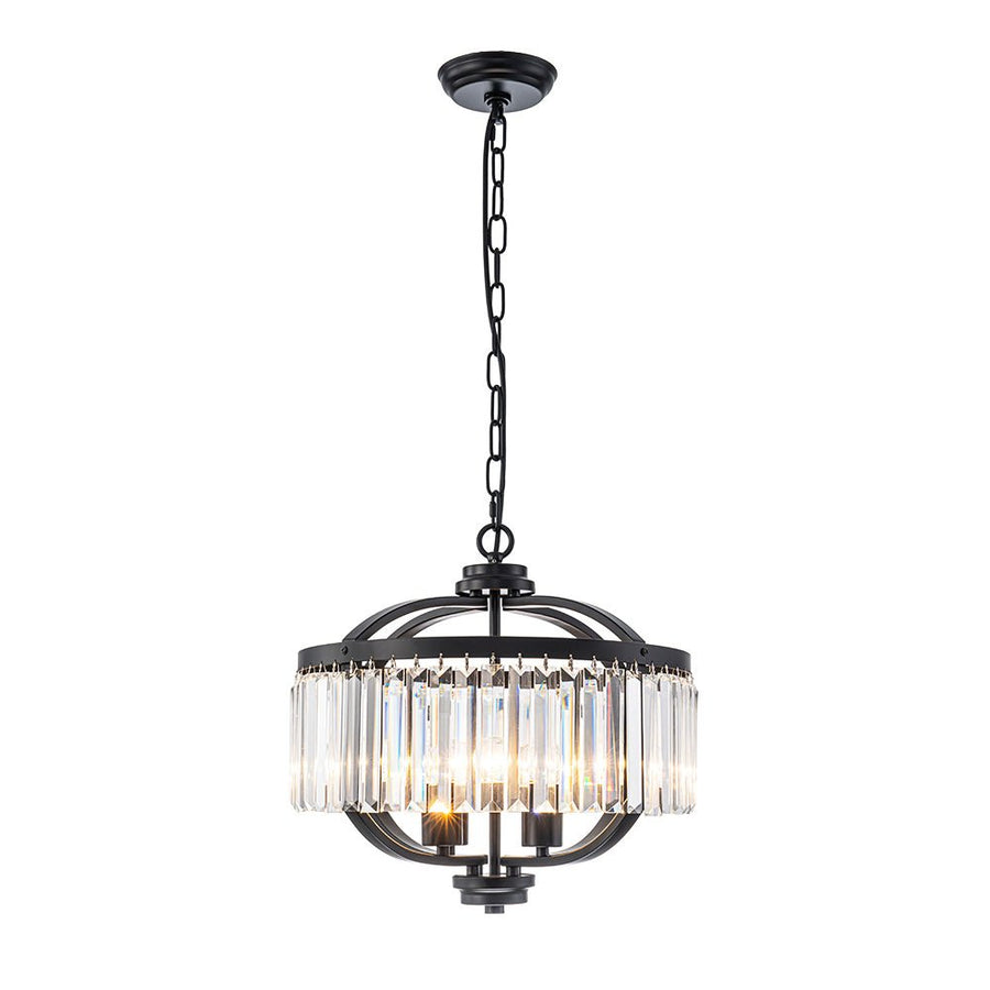 LightFixturesUSA - Glam 4 - Light Faceted Crystal Round Cage Pendant - Chandelier - Black - 