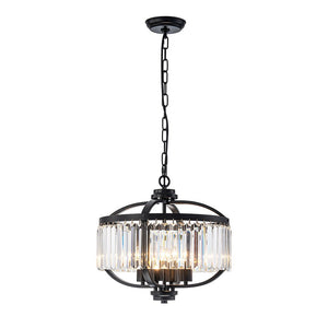 LightFixturesUSA - Glam 4 - Light Faceted Crystal Round Cage Pendant - Chandelier - Black - 