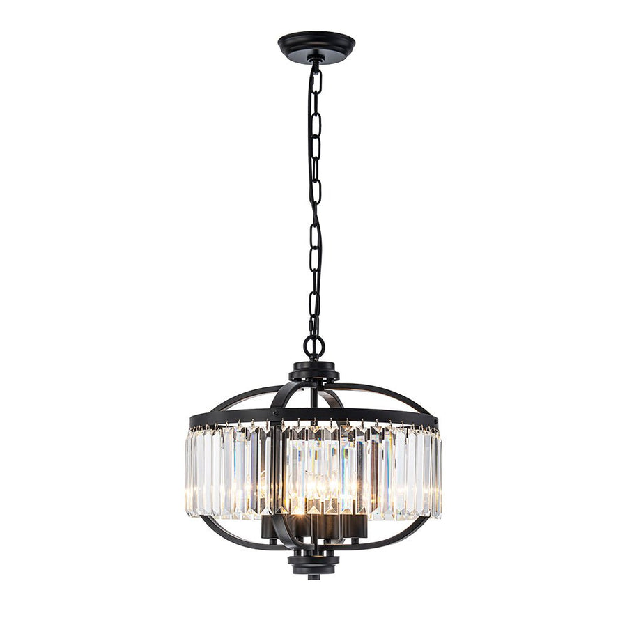 LightFixturesUSA - Glam 4 - Light Faceted Crystal Round Cage Pendant - Chandelier - Black - 