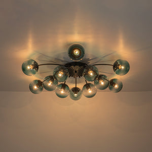 LightFixturesUSA - Glam Bloom 12 - Light Blue Glass Bubble Semi Flush Chandelier - Chandelier - Black - Semi Flush - 