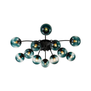 LightFixturesUSA - Glam Bloom 12 - Light Blue Glass Bubble Semi Flush Chandelier - Chandelier - Black - Semi Flush - 