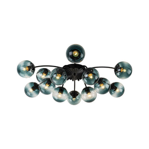 LightFixturesUSA - Glam Bloom 12 - Light Blue Glass Bubble Semi Flush Chandelier - Chandelier - Black - Semi Flush - 