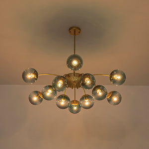 LightFixturesUSA - Glam Bloom 12 - Light Blue Glass Bubble Semi Flush Chandelier - Chandelier - Brass - Dual Mount Chandelier - 