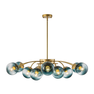 LightFixturesUSA - Glam Bloom 12 - Light Blue Glass Bubble Semi Flush Chandelier - Chandelier - Brass - Dual Mount Chandelier - 