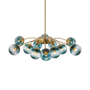 LightFixturesUSA - Glam Bloom 12 - Light Blue Glass Bubble Semi Flush Chandelier - Chandelier - Brass - Dual Mount Chandelier - 