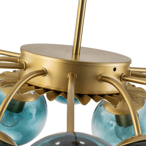 LightFixturesUSA - Glam Bloom 12 - Light Blue Glass Bubble Semi Flush Chandelier - Chandelier - Brass - Dual Mount Chandelier - 