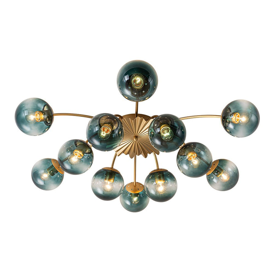 LightFixturesUSA - Glam Bloom 12 - Light Blue Glass Bubble Semi Flush Chandelier - Chandelier - Brass (Pre - Order) - 