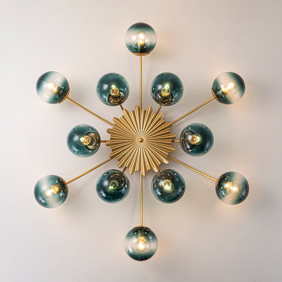 LightFixturesUSA - Glam Bloom 12 - Light Blue Glass Bubble Semi Flush Chandelier - Chandelier - Brass (Pre - Order) - 