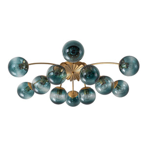 LightFixturesUSA - Glam Bloom 12 - Light Blue Glass Bubble Semi Flush Chandelier - Chandelier - Brass (Pre - Order) - 