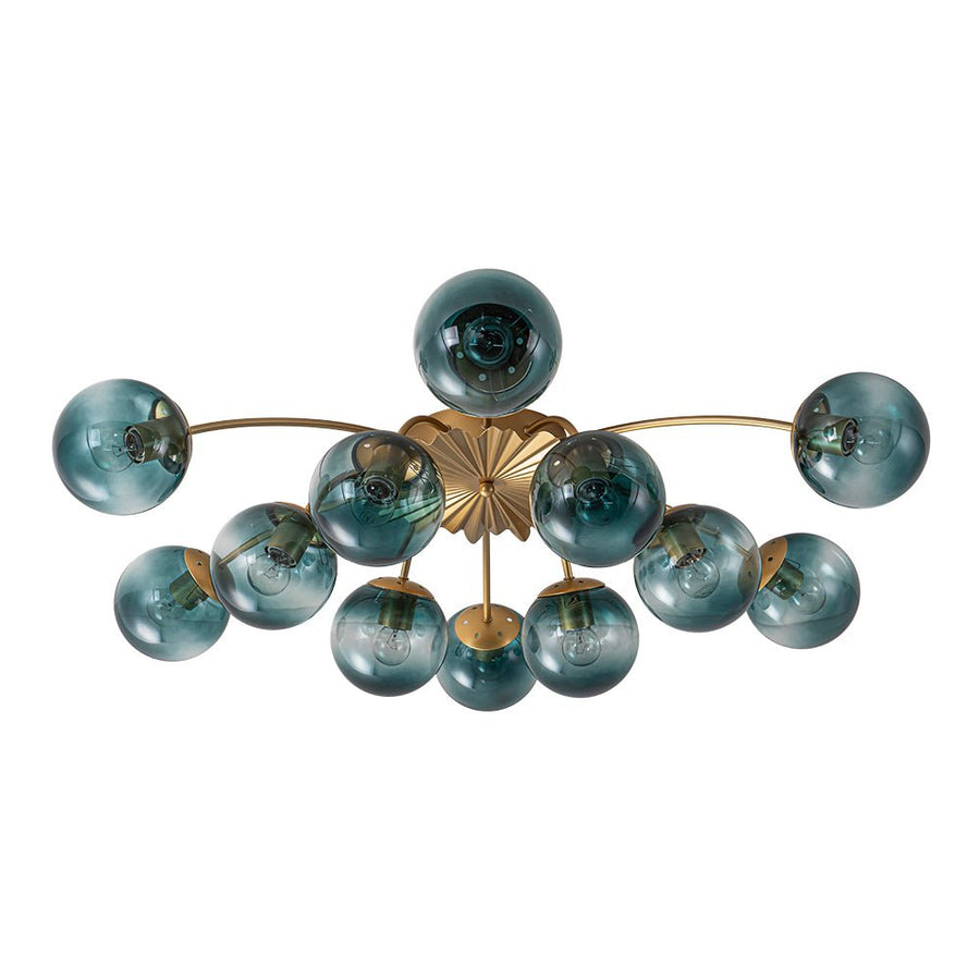 LightFixturesUSA - Glam Bloom 12 - Light Blue Glass Bubble Semi Flush Chandelier - Chandelier - Brass (Pre - Order) - 