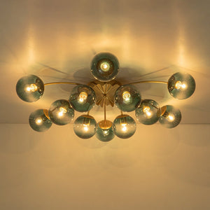 LightFixturesUSA - Glam Bloom 12 - Light Blue Glass Bubble Semi Flush Chandelier - Chandelier - Brass (Pre - Order) - 