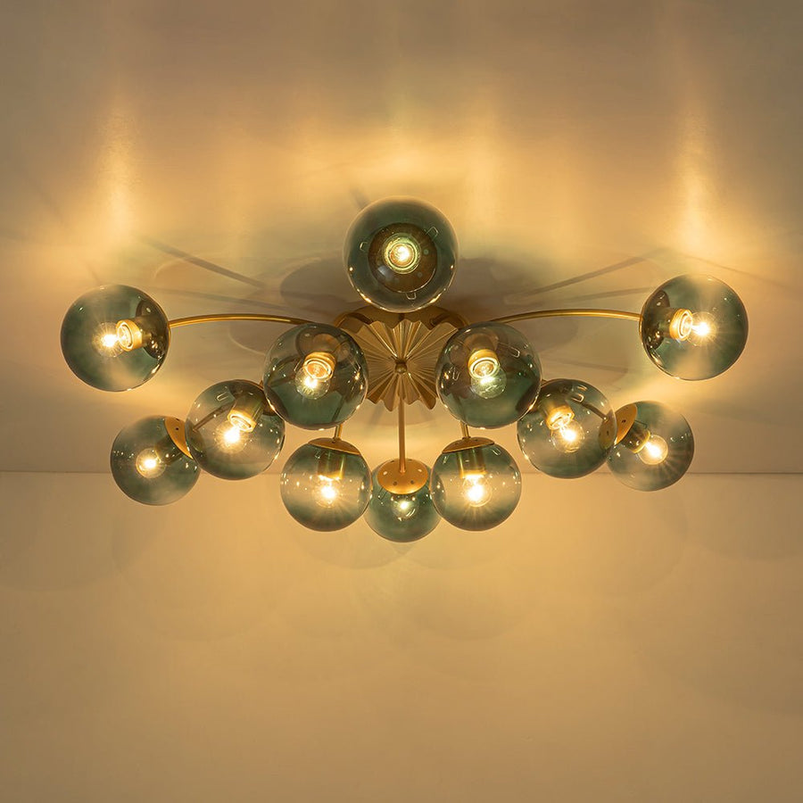 LightFixturesUSA - Glam Bloom 12 - Light Blue Glass Bubble Semi Flush Chandelier - Chandelier - Brass (Pre - Order) - 