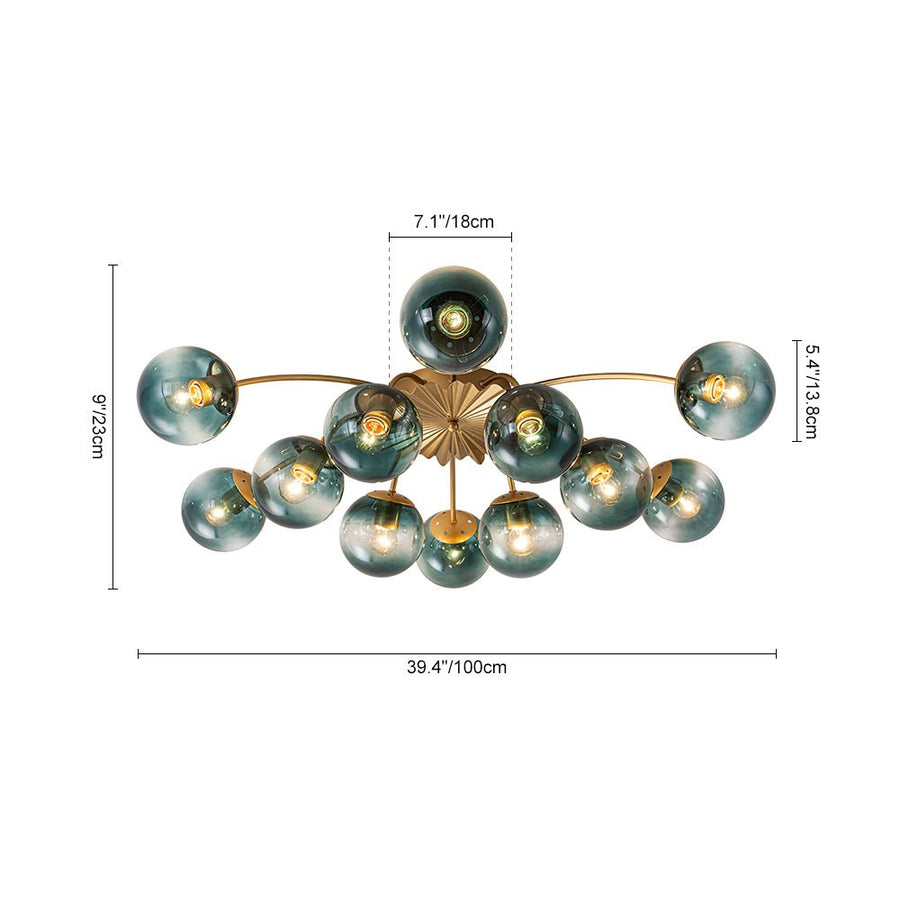 LightFixturesUSA - Glam Bloom 12 - Light Blue Glass Bubble Semi Flush Chandelier - Chandelier - Brass (Pre - Order) - 