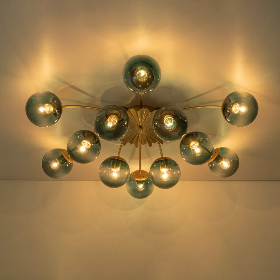 LightFixturesUSA - Glam Bloom 12 - Light Blue Glass Bubble Semi Flush Chandelier - Chandelier - Brass (Pre - Order) - 