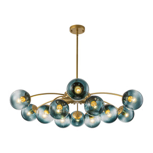 LightFixturesUSA - Glam Bloom 12 - Light Blue Glass Bubble Semi Flush Chandelier - Chandelier - Brass - Semi Flush - 