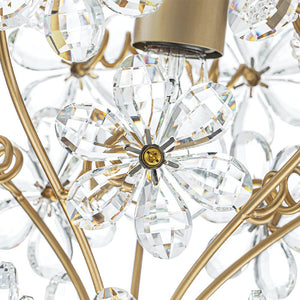 LightFixturesUSA - Glam Bloom Floral Crystal Accented Cage Pendant Light - Chandelier - Brass - 