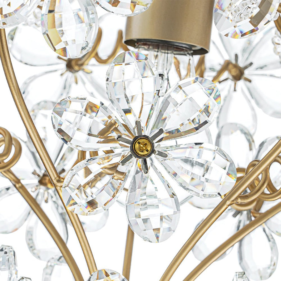 LightFixturesUSA - Glam Bloom Floral Crystal Accented Cage Pendant Light - Chandelier - Brass - 