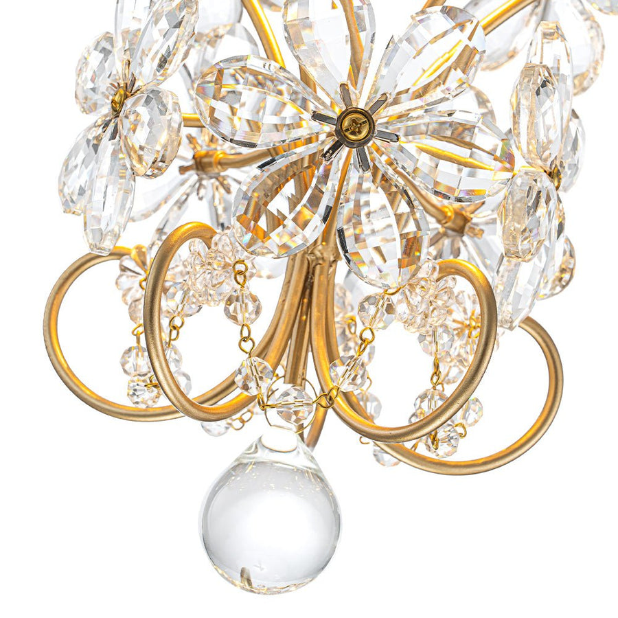 LightFixturesUSA - Glam Bloom Floral Crystal Accented Cage Pendant Light - Chandelier - Brass - 