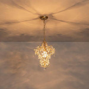 LightFixturesUSA - Glam Bloom Floral Crystal Accented Cage Pendant Light - Chandelier - Brass - 