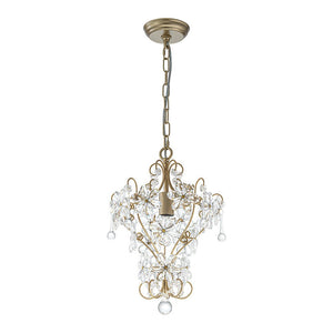 LightFixturesUSA - Glam Bloom Floral Crystal Accented Cage Pendant Light - Chandelier - Brass - 