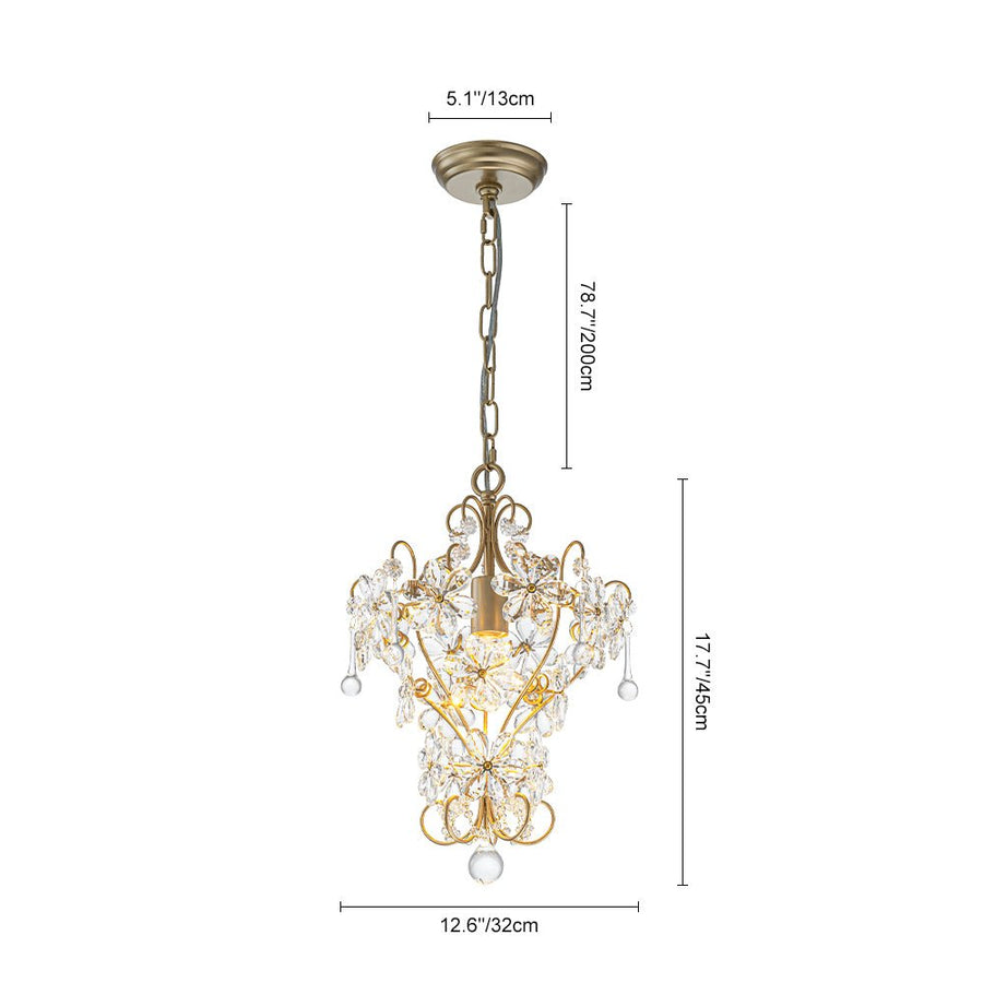 LightFixturesUSA - Glam Bloom Floral Crystal Accented Cage Pendant Light - Chandelier - Brass - 