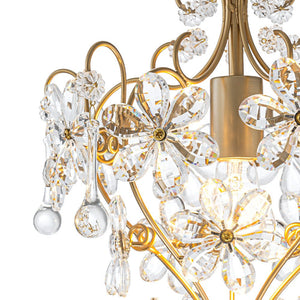 LightFixturesUSA - Glam Bloom Floral Crystal Accented Cage Pendant Light - Chandelier - Brass - 