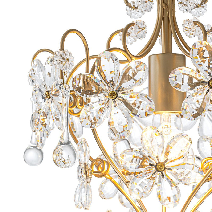 LightFixturesUSA - Glam Bloom Floral Crystal Accented Cage Pendant Light - Chandelier - Brass - 