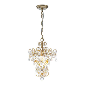 LightFixturesUSA - Glam Bloom Floral Crystal Accented Cage Pendant Light - Chandelier - Brass - 