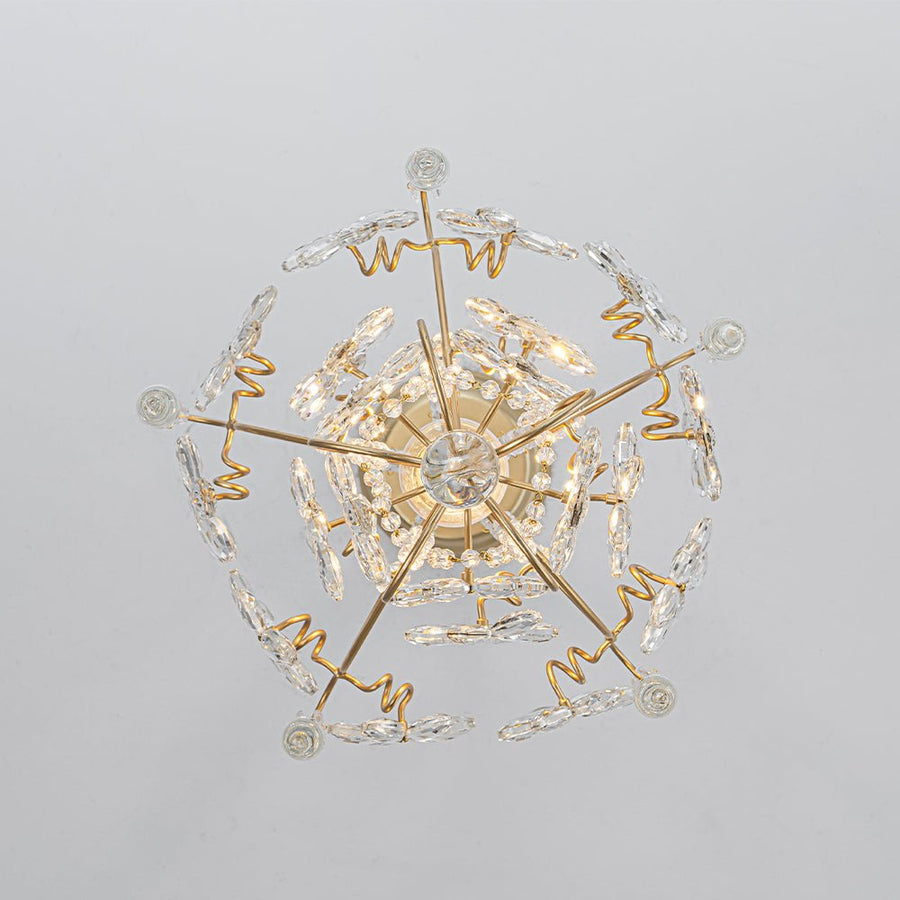 LightFixturesUSA - Glam Bloom Floral Crystal Accented Cage Pendant Light - Chandelier - Brass - 