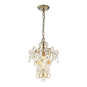 LightFixturesUSA - Glam Bloom Floral Crystal Accented Cage Pendant Light - Chandelier - Brass - 