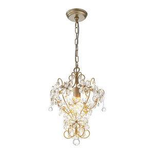 LightFixturesUSA - Glam Bloom Floral Crystal Accented Cage Pendant Light - Chandelier - Brass - 
