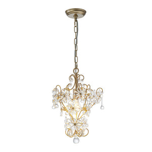 LightFixturesUSA - Glam Bloom Floral Crystal Accented Cage Pendant Light - Chandelier - Brass - 