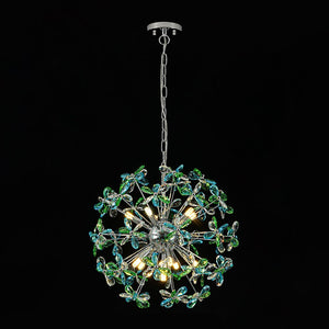 LightFixturesUSA - Glam Bloom Green Blue Crystal Flower Dandelion Chandelier - Chandelier - Chrome - 