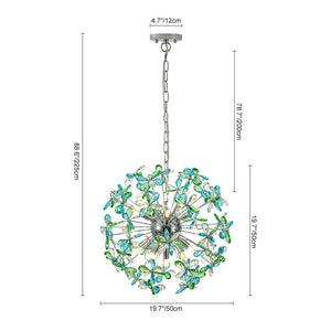 LightFixturesUSA - Glam Bloom Green Blue Crystal Flower Dandelion Chandelier - Chandelier - Chrome - 
