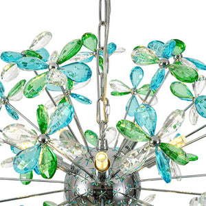 LightFixturesUSA - Glam Bloom Green Blue Crystal Flower Dandelion Chandelier - Chandelier - Chrome - 