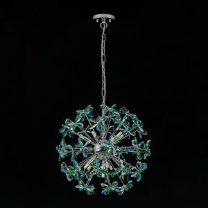 LightFixturesUSA - Glam Bloom Green Blue Crystal Flower Dandelion Chandelier - Chandelier - Chrome - 